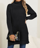 Slit Turtleneck Long Sleeve Sweater