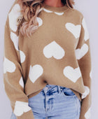 Heart Round Neck Long Sleeve Sweater