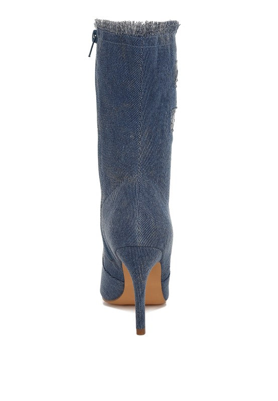 Himkok Distressed Denim Mid-Calf Boots