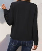 Perfee Notched Lace Long Sleeve Blouse