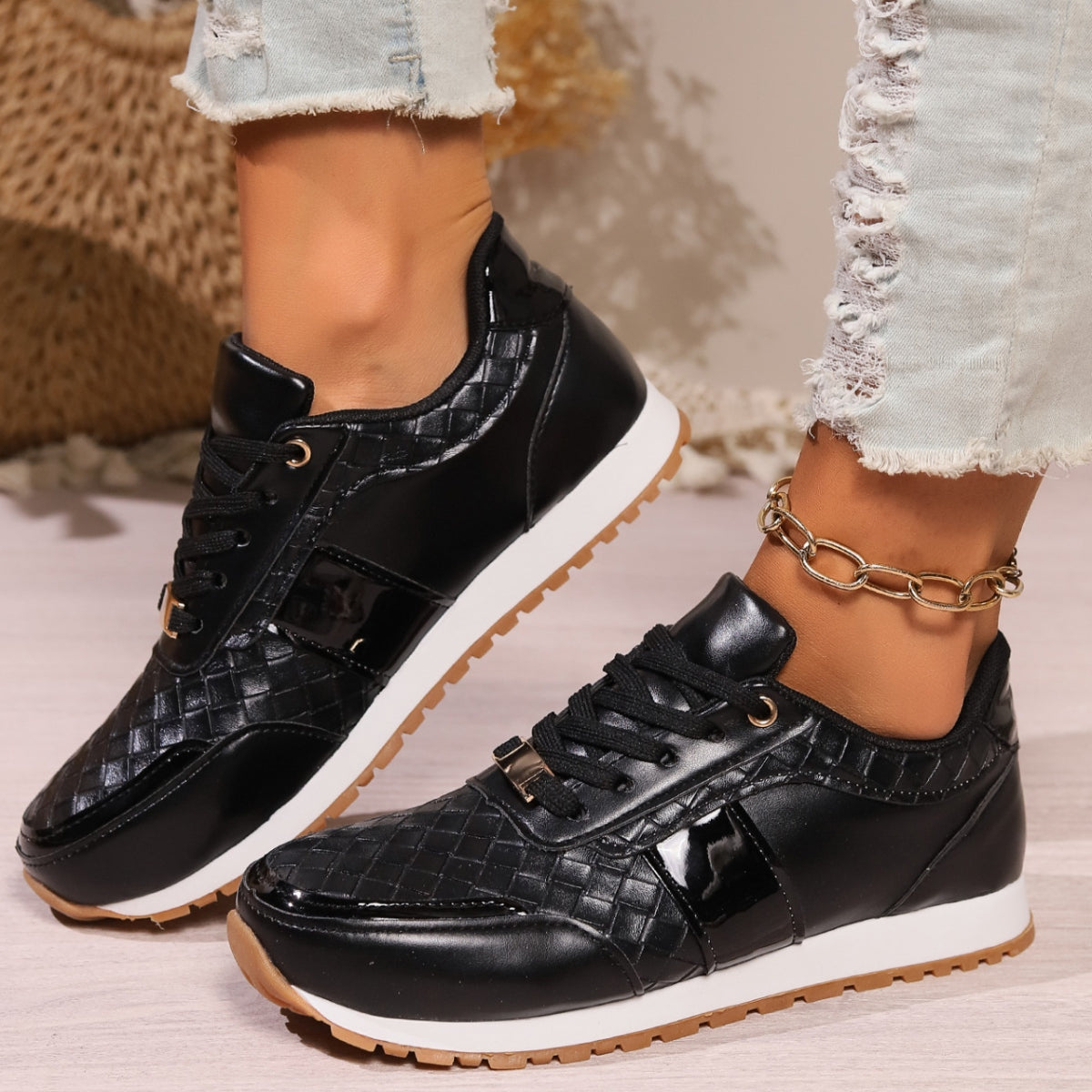 Lace-Up PU Leather Sneakers - Body By J'ne