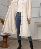 Furry Button Up Long Sleeve Longline Coat