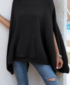 Waffle-Knit Pocketed Cape Sleeve Sweater