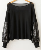 Sequin Boat Neck Long Sleeve Blouse