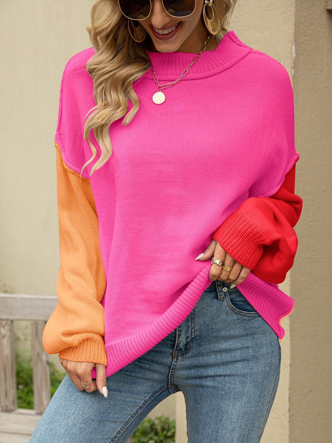 Color Block Dropped Shoulder Sweater - Body By J'ne