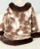 Furry Contrast Three-Quarter Poncho