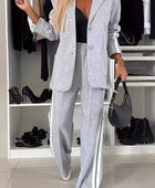 Contrast Lapel Collar Top and Pants Set