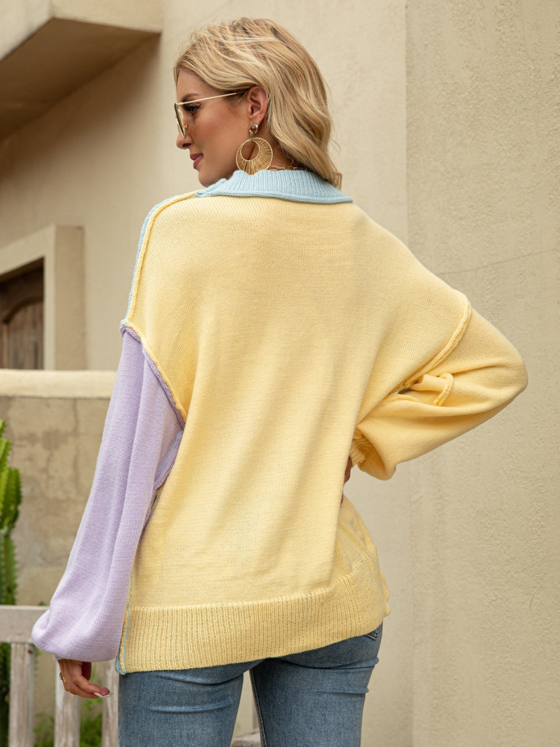 Color Block Dropped Shoulder Sweater - Body By J'ne