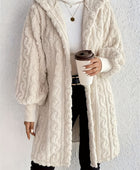 Open Front Long Sleeve Fuzzy Hooded Jacket