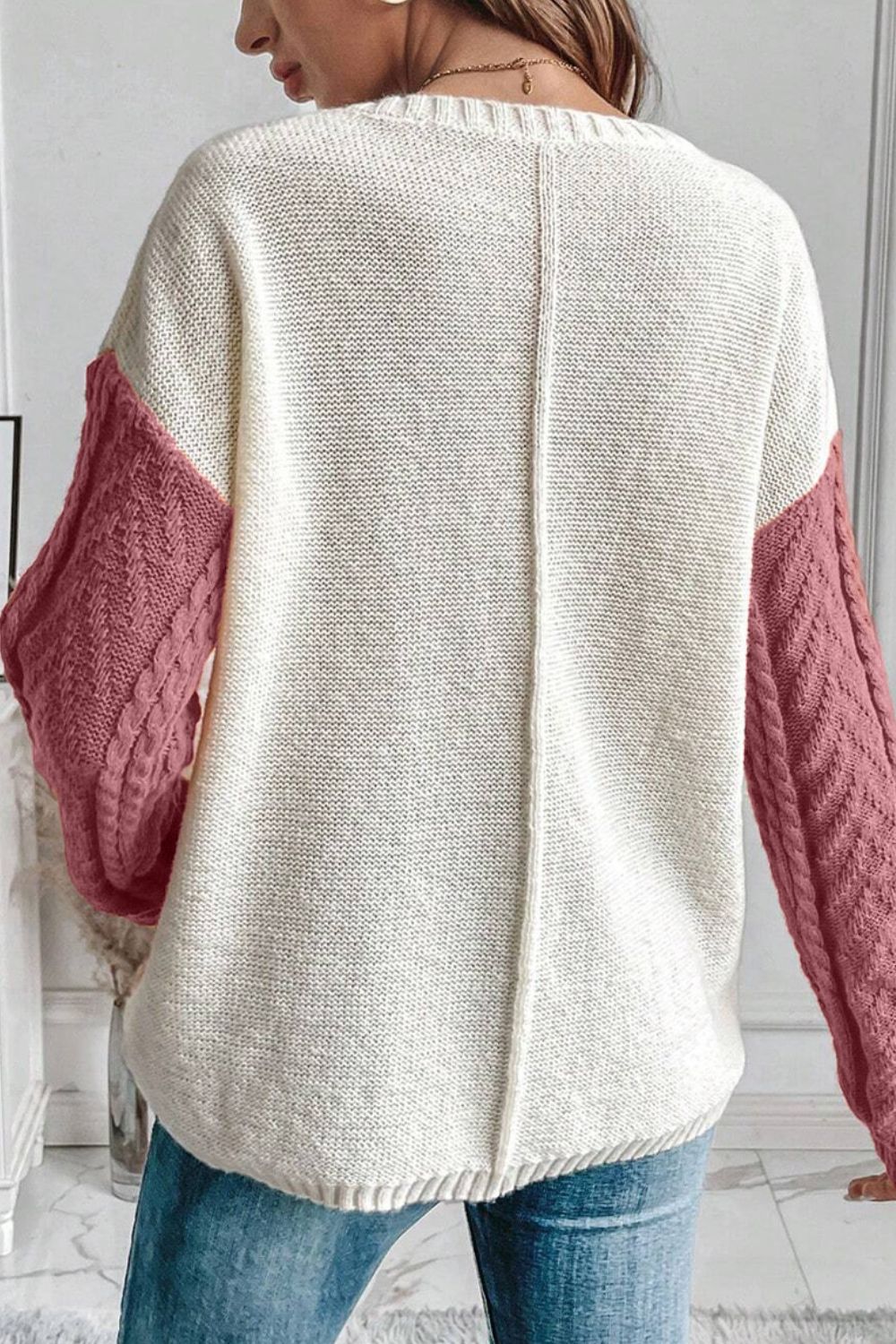 Color Block Round Neck Long Sleeve Sweater - Body By J'ne