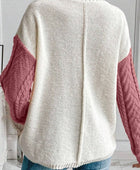 Color Block Round Neck Long Sleeve Sweater