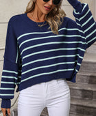 Striped Dropped Shoulder Round Neck Pullover Sweater