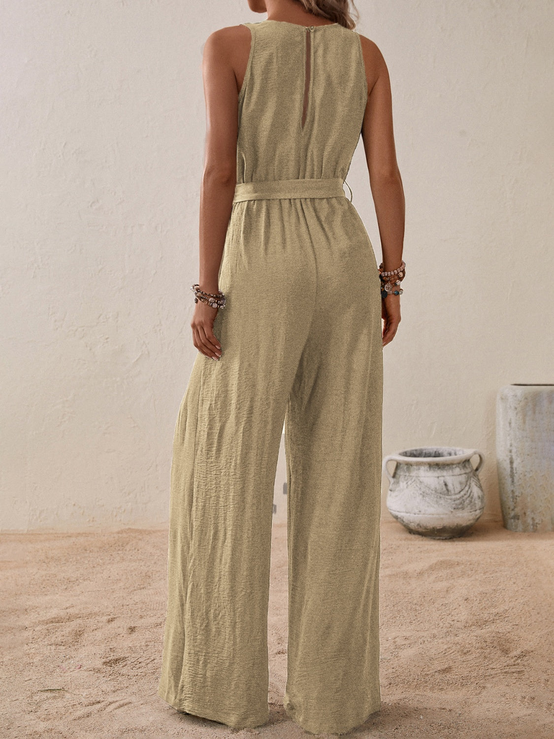 Surplice Sleeveless Wide Leg Jumpsuit - Body By J'ne