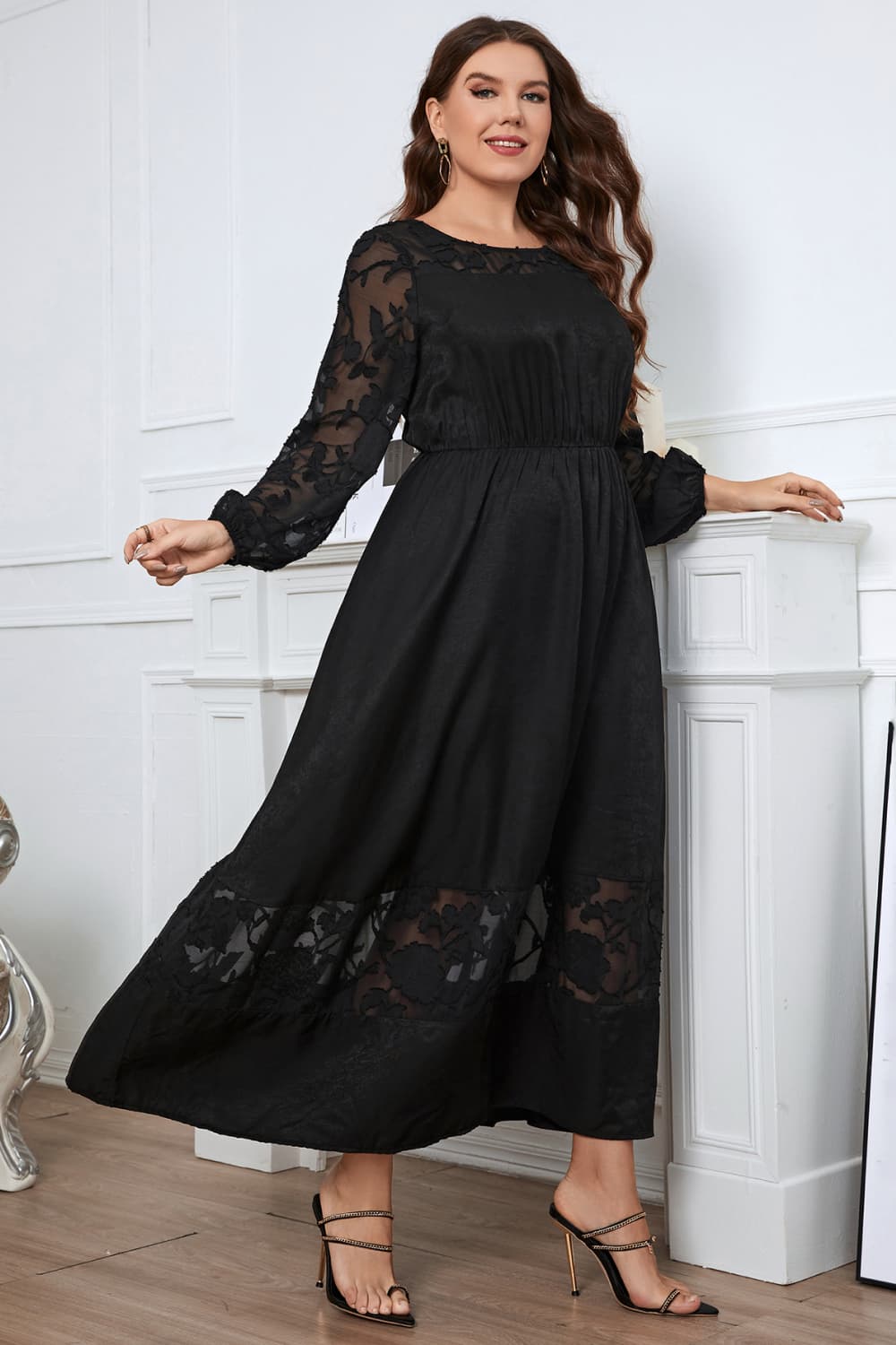 Embroidery Round Neck Long Sleeve Maxi Dress - Body By J'ne