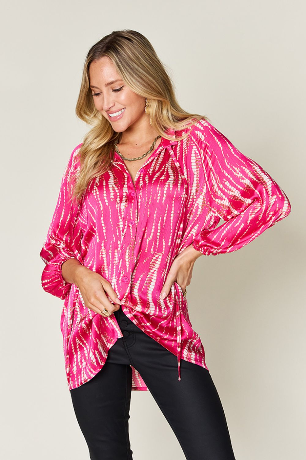 Full Size Printed Button Up Long Sleeve Shirt - Body By J'ne