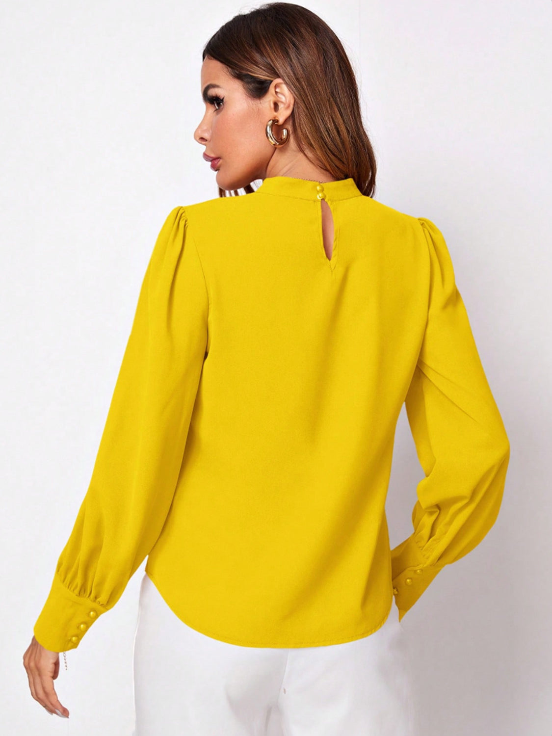 Ruched Mock Neck Long Sleeve Blouse - Body By J'ne