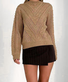 Perfee Openwork Round Neck Long Sleeve Sweater