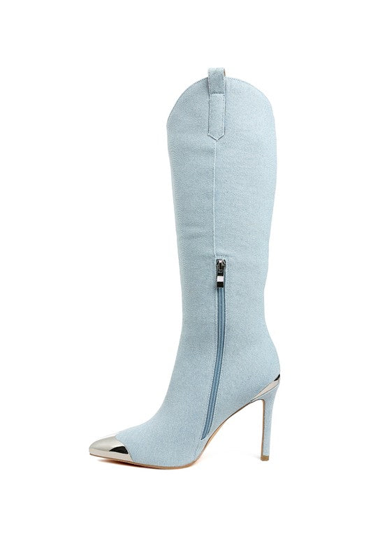Ridda Metallic Cap Toe Denim Boots - Body By J'ne