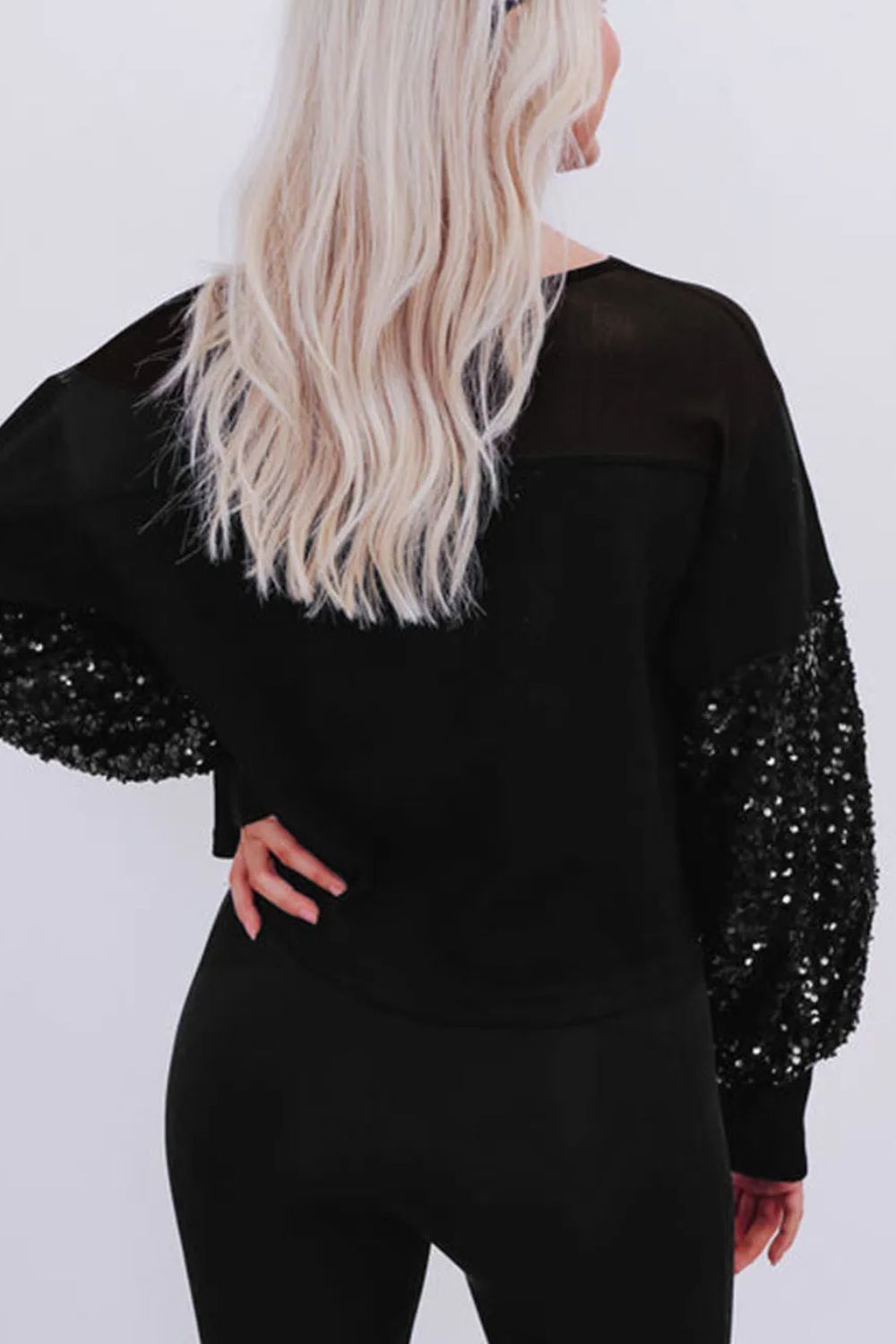 Sequin Boat Neck Long Sleeve Blouse - Body By J'ne
