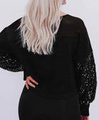 Sequin Boat Neck Long Sleeve Blouse