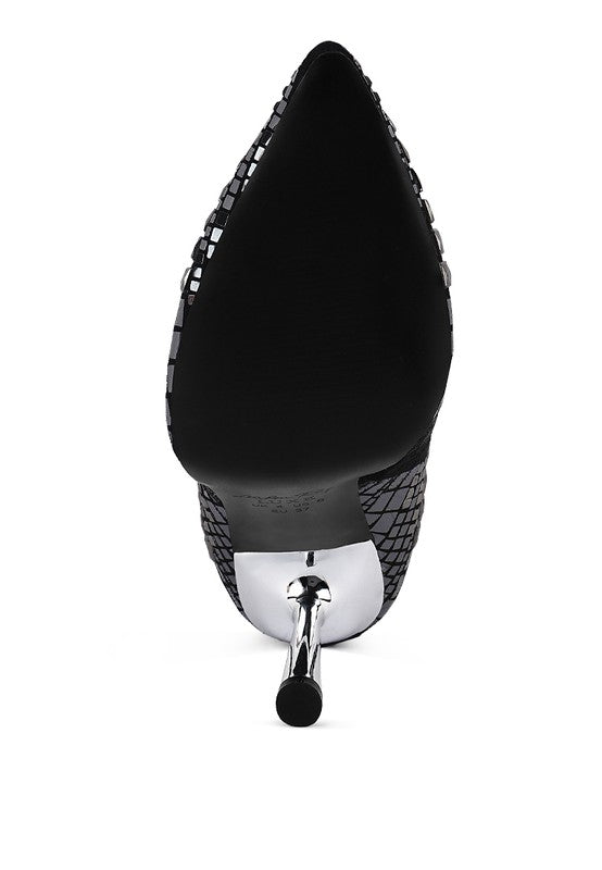 Extravagance Mirror Embellished Stiletto Boots - Body By J'ne