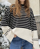 Striped Mock Neck Long Sleeve Sweater