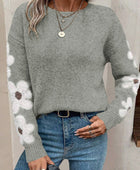 Flower Round Neck Long Sleeve Sweater