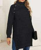 Slit Turtleneck Long Sleeve Sweater