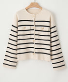 Striped Button Up Round Neck Cardigan