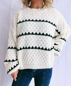 Contrast Stripes Round Neck Long Sleeve Sweater