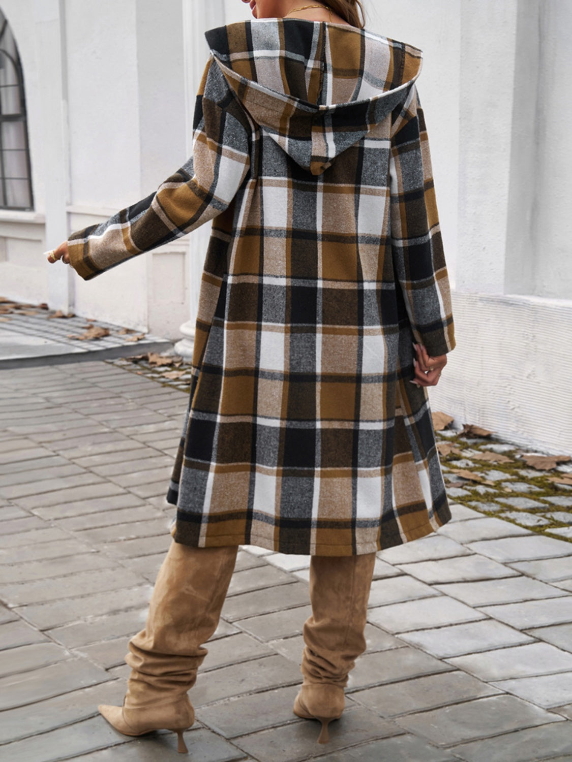 Devine Plaid Long Sleeve Hooded Coat - Body By J'ne