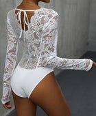 Perfee V-Neck Long Sleeve Lace Bodysuit