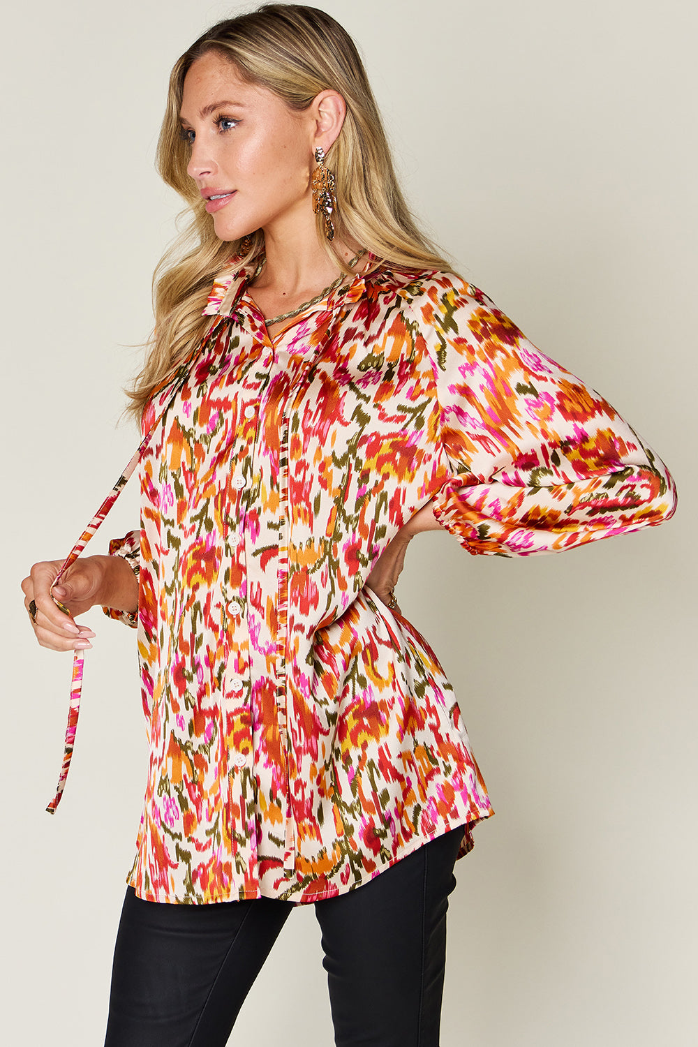 Full Size Printed Button Up Long Sleeve Shirt - Body By J'ne