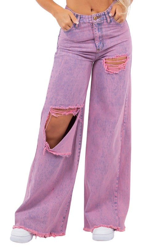 Vintage Ripped Wide Leg jean in Mineral Pink - Body By J'ne