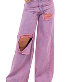 Vintage Ripped Wide Leg jean in Mineral Pink