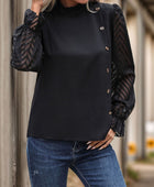 Perfee Mock Neck Flounce Sleeve Blouse