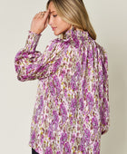 Full Size Printed Smocked Long Sleeve Blouse - Body By J'ne