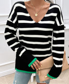 Striped V-Neck Long Sleeve Knit Top