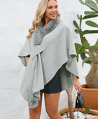 Fuzzy Trim Open Front Poncho