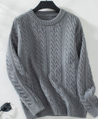 Cable-Knit Round Neck Long Sleeve Sweater