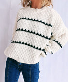 Contrast Stripes Round Neck Long Sleeve Sweater