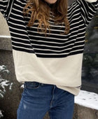 Striped Mock Neck Long Sleeve Sweater