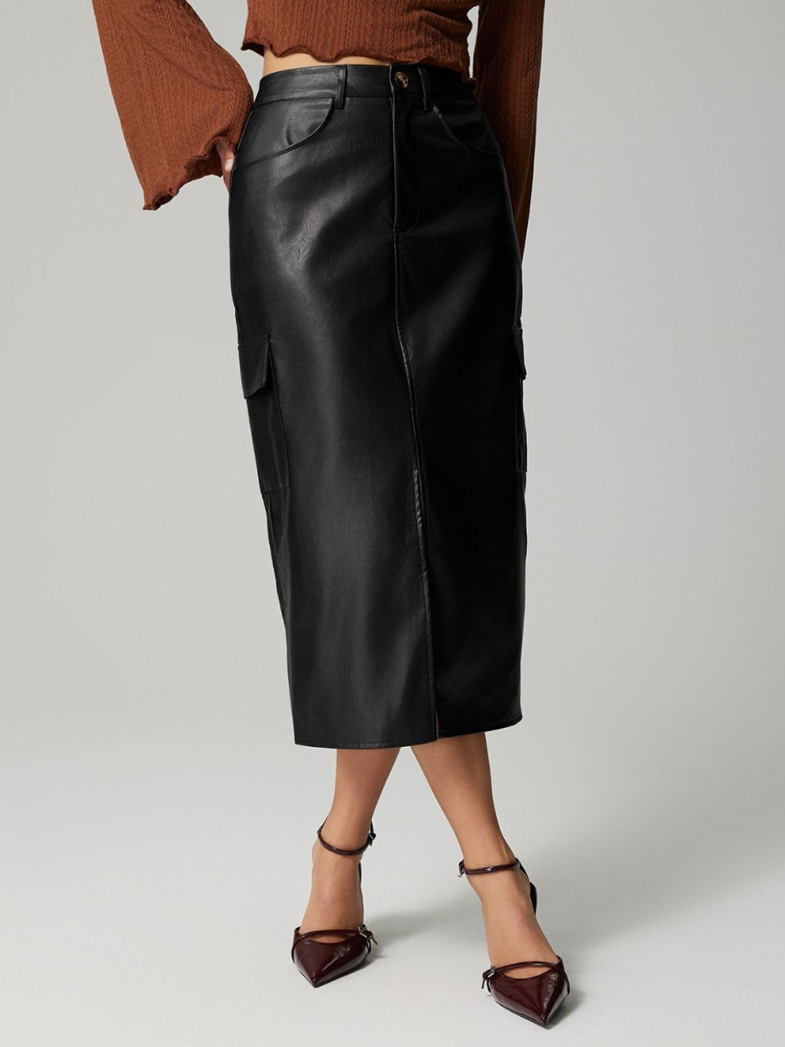 Slit Midi Skirt with Pockets - Body By J'ne