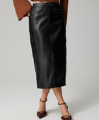 Slit Midi Skirt with Pockets