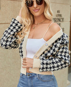 Houndstooth Button Up Long Sleeve Cardigan