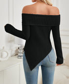 Ribbed Asymmetrical Hem Off-Shoulder Long Sleeve T-Shirt