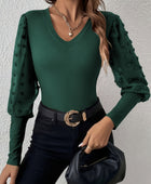 Swiss Dot V-Neck Long Sleeve Top