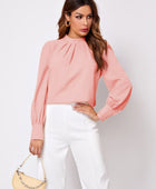 Ruched Mock Neck Long Sleeve Blouse