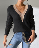 Openwork V-Neck Long Sleeve Sweater