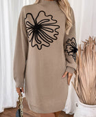 Perfee Flower Mock Neck Long Sleeve Sweater Dress